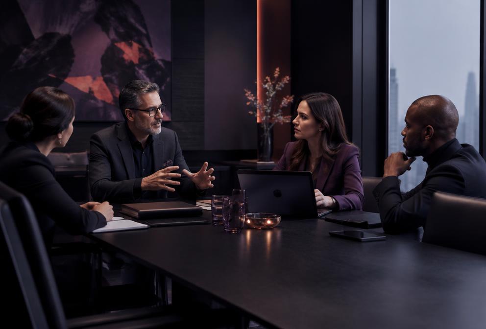 Equipo de servicios profesionales en una sesión estratégica